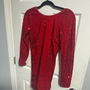 Red Sequin Long Sleeve Dress